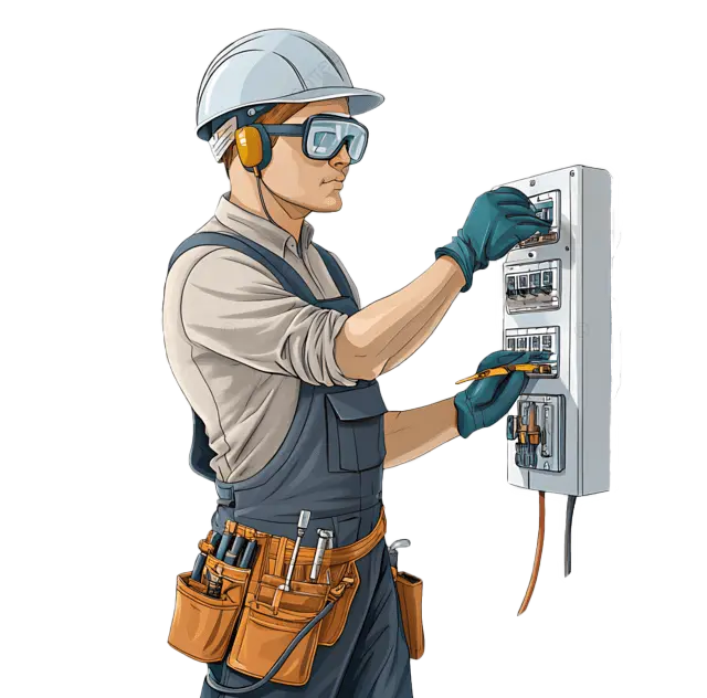 Tecnico al lavoro su un impianto elettrico